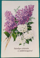 Virágos üdvözlő képeslap, orgona,  postatiszta