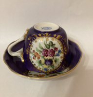 Herend porcelain coffee cup with base / cobalt blue, flower pattern