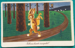 Réber László grafikus húsvéti képeslap, futott, 1956