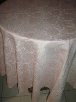 Beautiful elegant pink rose silk damask tablecloth with slinged edge