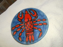 Ceramics marked Bártfay Judit: crayfish wall plate 21 cm