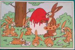 Graphic Easter postcard by László Réber, used, 1953