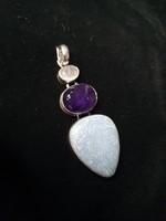 Rarity!!! Beautiful silver combined pendant with angelite amethyst rose quartz stone
