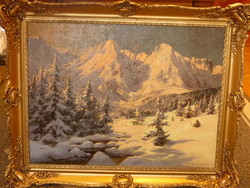 Eladó Ján Grotkovský: Téli havas Tátra című nagy méretű olajvászon festménye