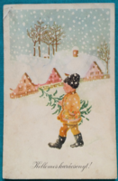 Grafikus üdvözlő képeslap, Boór Vera rajz, postatiszta