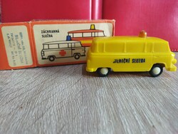 Old retro 1973 Czechoslovak flint ambulance with box. Collector's toy