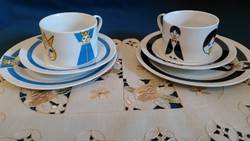 6-piece (2 person) marked German gesalife porcelain breakfast set mug cup saucer plate