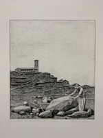 Rékassy Csaba (1937-1989) Tisztelettel M.C. Escher Úrnak II. (1978) című rézmetszete /34x30 cm/