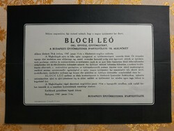 Bloch Leo építész,  alelnök gyászjelentése