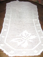 Beautiful handmade crochet white butterfly patterned tablecloth running