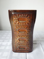 Russian or Ukrainian glazed sunflower pattern ceramic vase