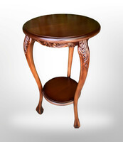 Antique-style carved, wooden pedestal small two-level round table