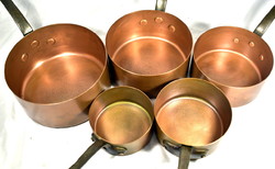 Red copper copper antique 5-piece tableware set with table legs in excellent barely used condition