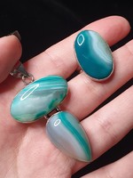 Beautiful silver pendant and ring set with polished agate stone from Botswana