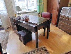 Art deco desk with hidden door and chair with red leather cover