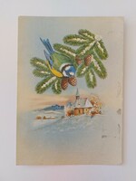 Régi karácsonyi képeslap levelezőlap cinke