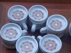 Kádári szocialista design: retro Alföldi porcelán terracotta kávés, mokkás készlet, 12 személyre