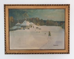 Winter landscape cashiered print after János Thorma's painting