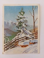 Old Christmas postcard 1962 postcard snowy pine