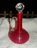 Antik  külső felületén bordás  rózsaszínű üveg karaffa