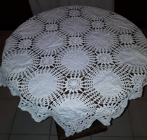 Beautiful vintage handmade crochet embroidered floral tablecloth