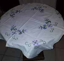 Beautiful white hand embroidered floral tablecloth