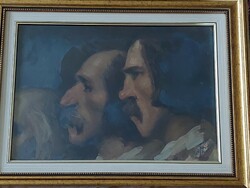 Sándor Szopos - generations - oil cardboard framed under glass - private collection from Transylvania