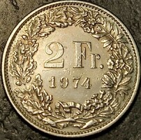 Switzerland 2 francs, 1974.