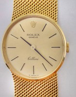357T. 18K gold (net.48G) rolex cellini 24mm women's watch, gold dial, 18k gold strap