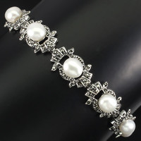 Valodi 76.98Gm cultured pearl marcasite 925 silver bracelet
