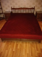 Excellent condition, original colonial solid wood bed with 2 bedside cabinets and 2 shelves for sale!