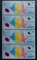 Romania 2,000 Lei 1999, 4 unc serial numbers
