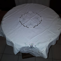 Beautiful rosette embroidered floral vintage tablecloth