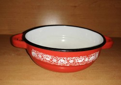 Old enameled enameled metal bowl with handles (6p-f)