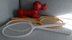 Game cress boards, badminton racket, Indian camp warriors horses, dog
