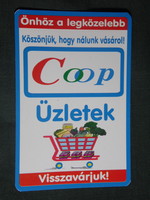 Kártyanaptár, Pécs Coop élelmiszer üzletek,grafikai rajzos, bevásárló kosár, 2002 ,  (1)