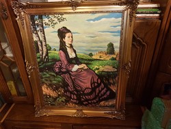 Lady in purple dress (a work of Adolf Krafcsik) copy, in a beautiful finger-shaped frame, in very good condition.