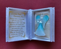 Régi üveg angyal eredeti dobozában karácsonyi dísz