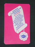 Card calendar, máv railway, travel, innovations, suggestions, 1989, (1)