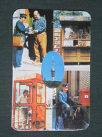 Card calendar, Pécs, post office, mosaics, newspaper pavilion, telephone booth, postman, 1986, (1)