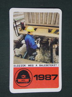 Kártyanaptár, MÁV, vasút, balesetmegelőzés, kocsiakasztás, pályamunkás 1987,  (1)