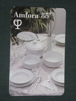 Kártyanaptár, Amfora Üvért vállalat üzletek, Alföldi porcelán étkészlet, 1985 ,  (1)