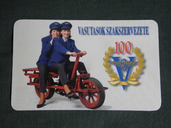 Card calendar, mauve, railway trade union, uniform, female model, rail turnbuckle, bicycle, 1997, (1)