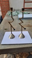 Art deco style copper-chrome-vinyl candle holder pair