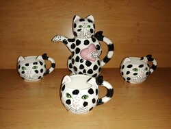 Ritka cica macska porcelán kiöntő 3 db csészével (23/d)
