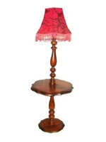 Antique baroque floor lamp with a shaped carved table and original lampshade