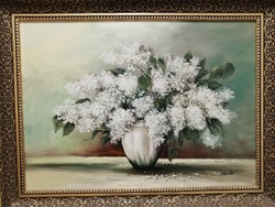 Bán tibor painting | white organ | lilac bouquet | vintage