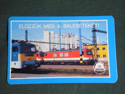 Card calendar, máv, railway, accident prevention, v43 electric locomotive, railway station, 1990, (1)