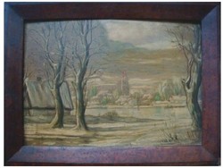 László Menkó, peaceful landscape 1923 / rare