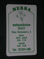 Kártyanaptár, herba gyógynövény üzlet, Pécs, 2008 ,  (1)